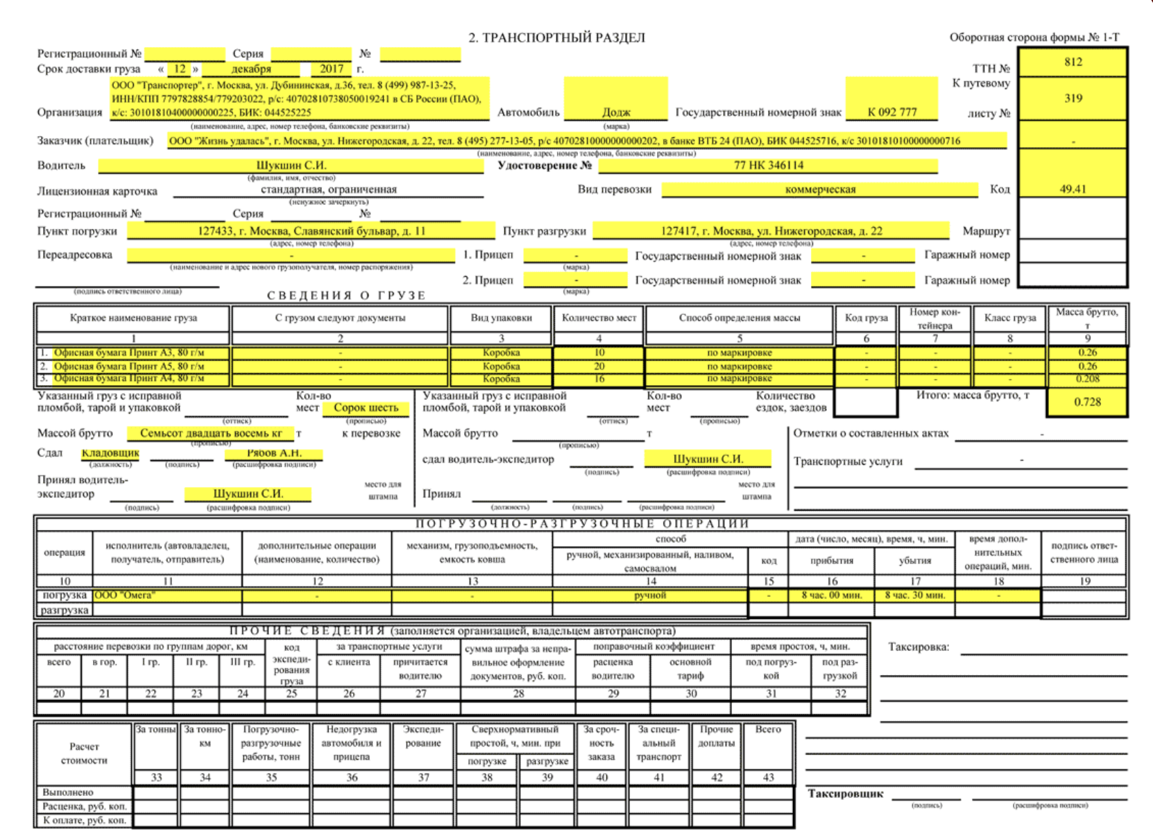 Оформление ттн в 2022 году образец